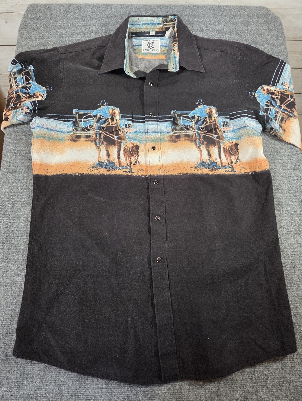 Corral West Ranchwear Cowboy Roping Western Shirt Mens L Black Snap Button Rodeo